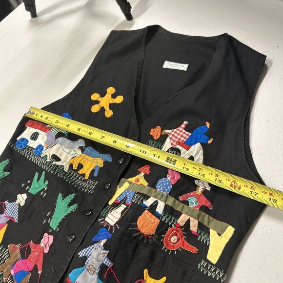 Vintage Handmade Folk Applique Frog A La Peche Cowgirl Vest Embroidered Medium - Picture 11 of 11